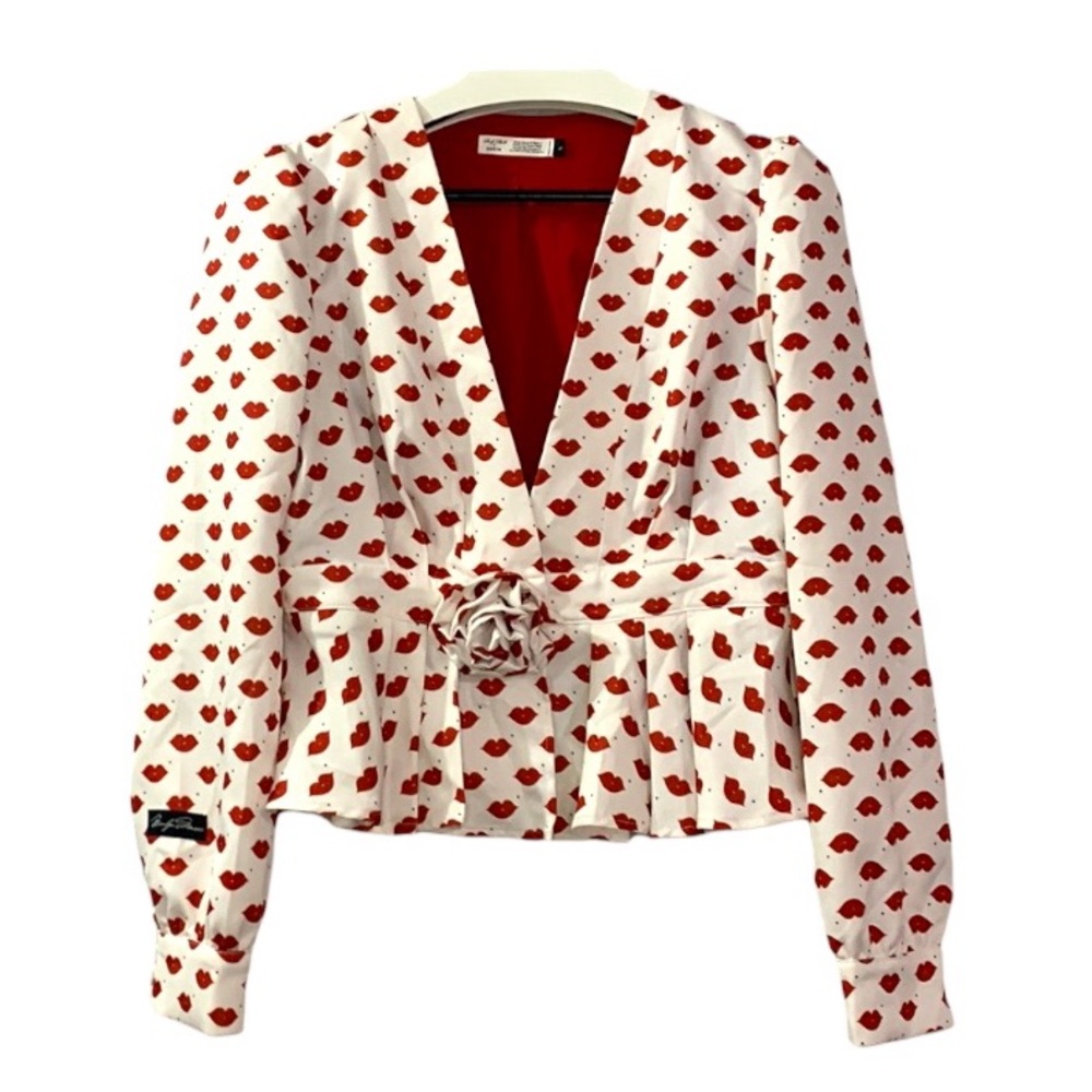 Marilyn Monroe x SHEIN Lips Dots Print Peplum Top Red White Large Novelty Theme